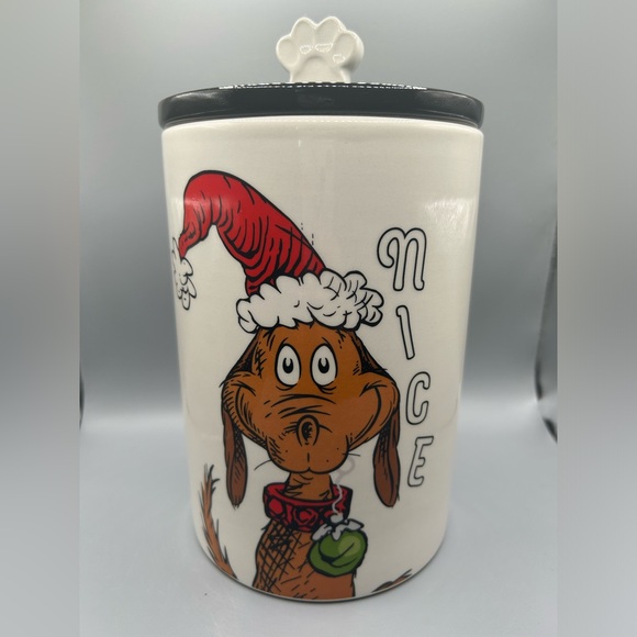 The Grinch And Max NAUGHTY NICE Pet Dog Cat Treat Canister Paw Print Handle NEW - Picture 2 of 2